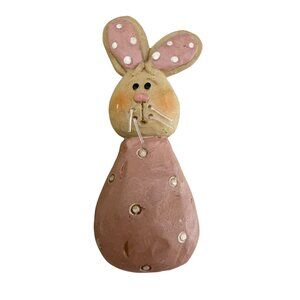 Handcrafted Suzi Bunny Rabbit Brooch Pin With Pink Dress & White Polka Dots